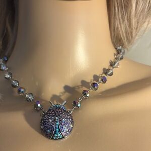 Kirks Folly Purple Ladybug and Silver Tone Metal Necklace